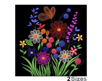 Garden Blooms Embroidery - Garden Embroidery - Colorful Flower Embroidery - Machine Embroidery Design - Digital Instant Download - 2 Sizes