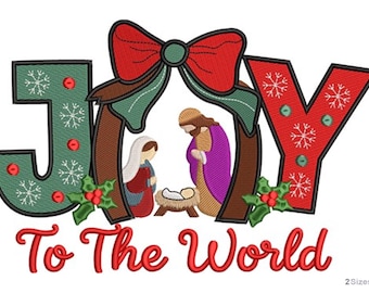 Joy to the World Krippe Stickerei Stickmuster - Weihnachten religiöse Stickerei Stickmuster - 2 Größen