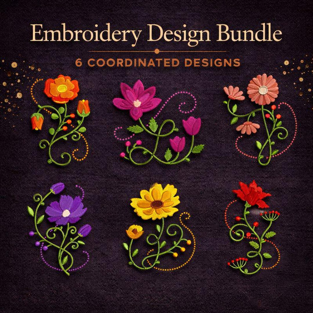 Machine Embroidery Bundle Designs Spring Flowers / Machine Embroidery ...