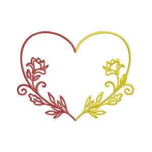 Floral Heart - Romantic Floral Wreath - Machine Embroidery Design - Instant Download - 2 Sizes