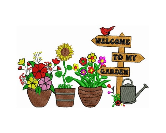 Welcome To My Garden Garden Embroidery Decor Plants Flower.