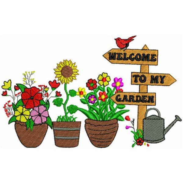 Welcome To My Garden - Garden Embroidery Decor - Plants - Flower Embroidery - Machine Embroidery Design - Digital Instant Download