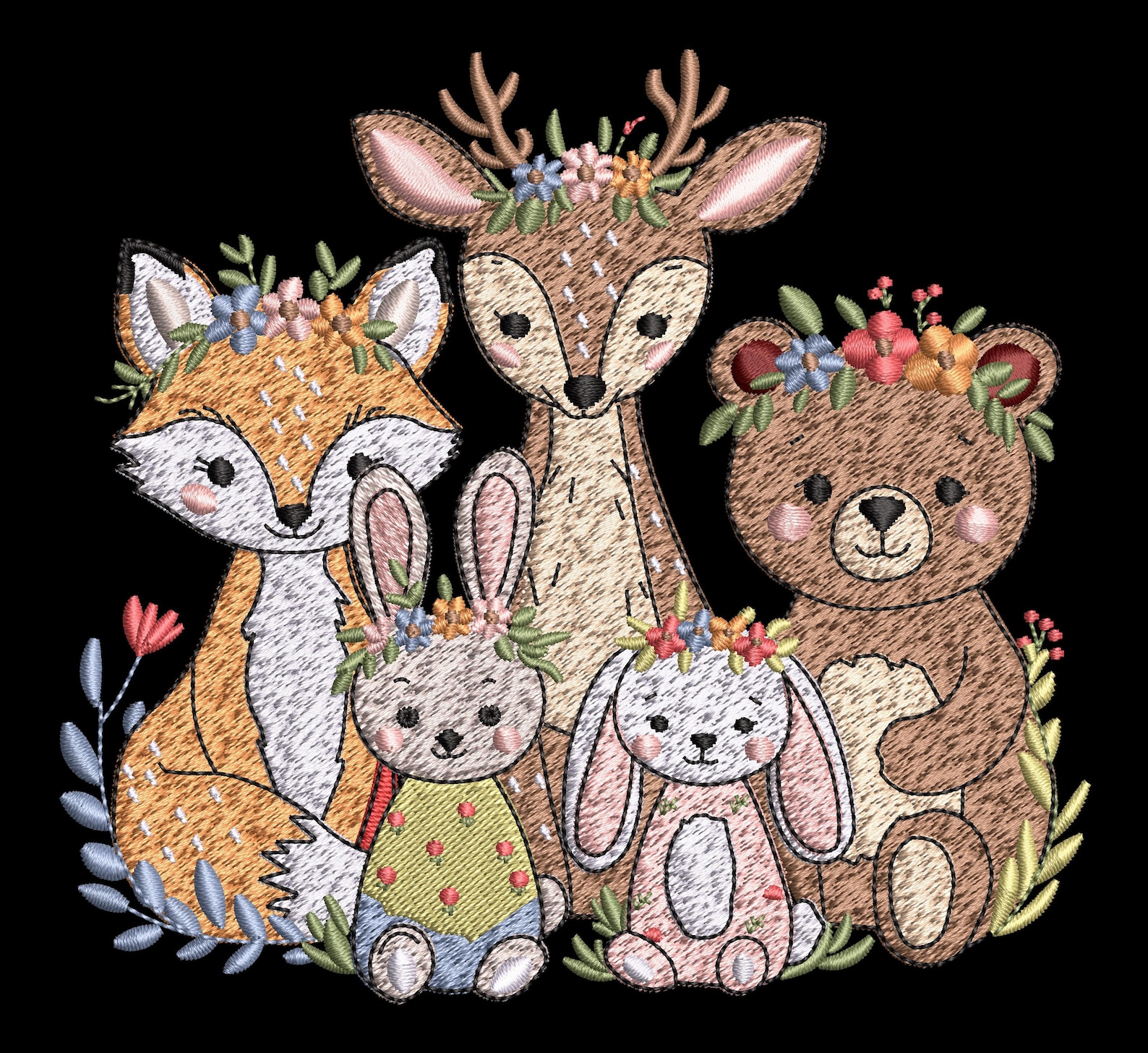 Woodland Animal Friends Machine Embroidery Design - Cute Fox Deer Bear ...