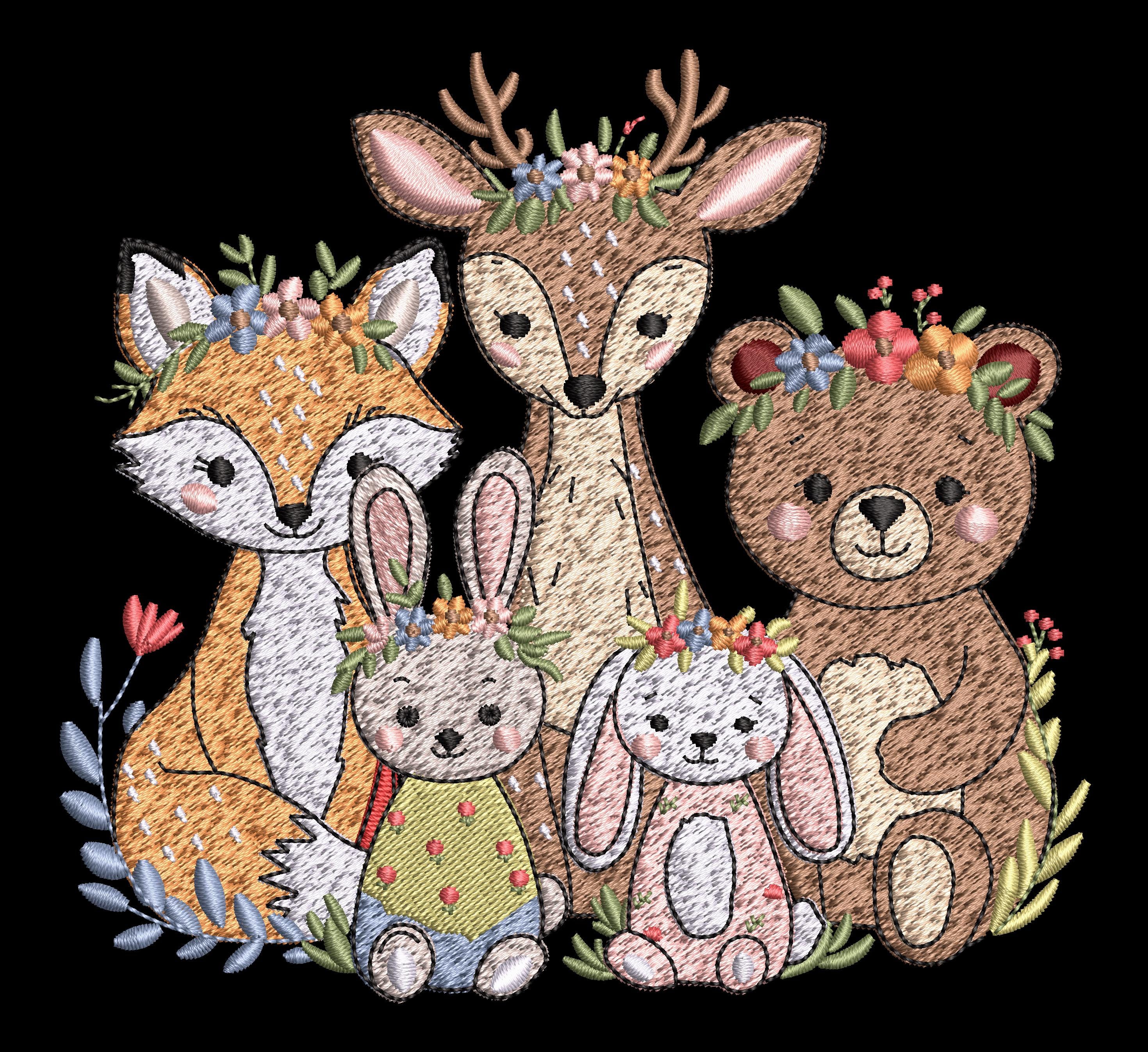 Woodland Animal Friends Machine Embroidery Design - Cute Fox Deer Bear ...