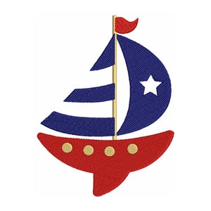 Vaterländischen Segelboot - Unabhängigkeitstag - Dekor aus der USA Flagge - Unabhängigkeitstag - Maschinenstickerei Design - digitaler Sofortdownload - 2 Größen