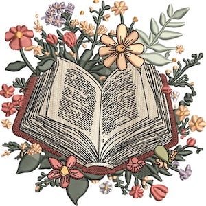 Floral Book Embroidery - Stylish Book Embroidery - Floral Embroidery - Machine Embroidery Design - Digital Instant Download - 2 Sizes