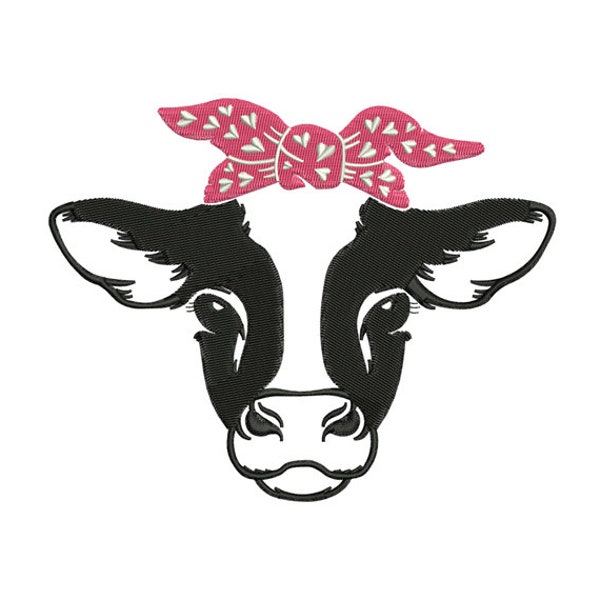 Charming Cow Head Embroidery Design with Adorable Ribbon Accent - Embroidered Farm Animal Artwork - Machine Embroidery Design - 2 Sizes