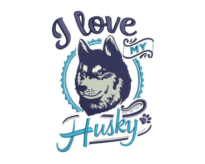 Husky M Lettering I Love My Husky - Machine Embroidery Design - Dog Embroidery - Cute Pet ...
