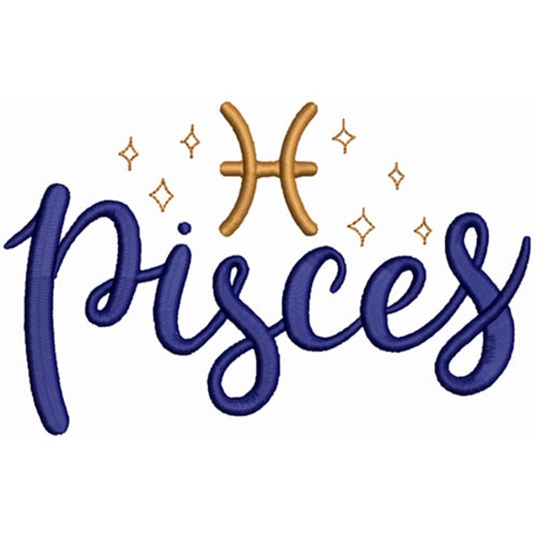 Pisces Zodiac Design - Astrology Fish Sign Stitch Pattern - Machine Embroidery Design - Digital Instant Download
