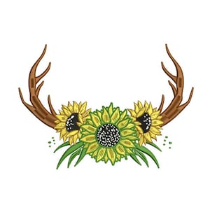 Sunflower Antlers - Floral Deer Embroidery - Nature DIY Embroidery Pattern - Machine Embroidery Design - Digital Instant Download - 2 Sizes