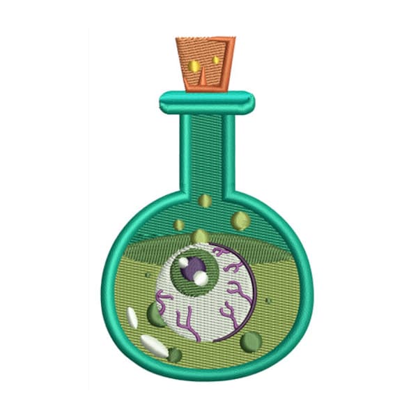 Spooky Halloween Machine Embroidery: Test Tube Flask with Eerie Eyeball and Mysterious Chemical Design - Instant Download - 2 Sizes