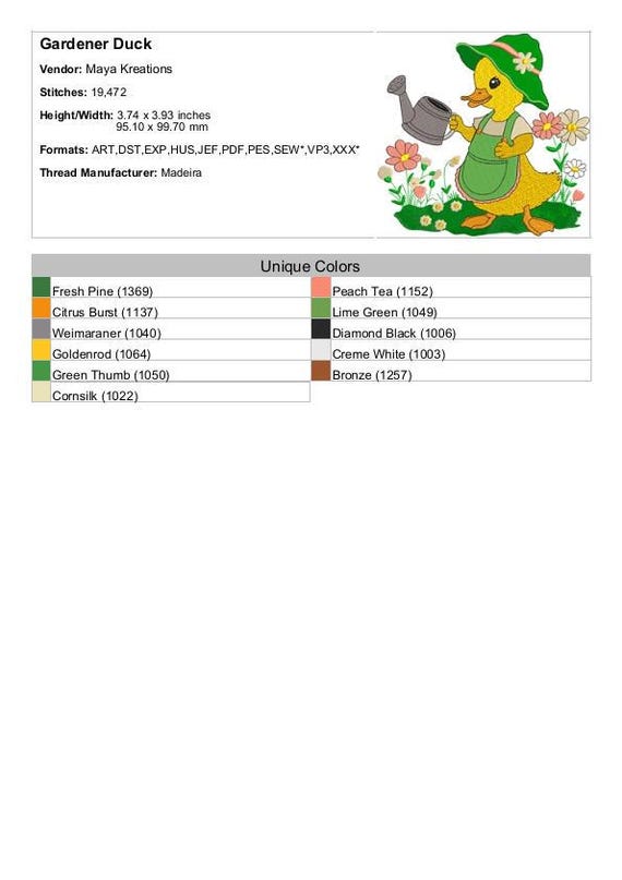 Gärtner Ente Stickerei Gärtner Ente Stickerei Lady Ente  