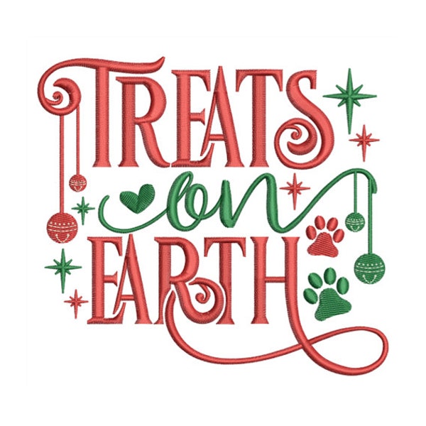 Christmas Pet Treats on Earth Machine Embroidery Design - Festive Holiday , Dog Cat Lover Gift - Instant Download - 2 Sizes