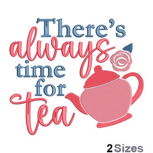 Dags för tebroderi - Flickigt tebroderi - Rosa krukbroderi - Maskinbroderidesign - Digital omedelbar nedladdning - 2 storlekar