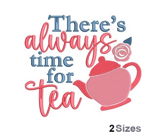Time For Tea Embroidery - Girly Tea Time Embroidery - Pink Pot Embroidery - Machine Embroidery Design - Digital Instant Download - 2 Sizes