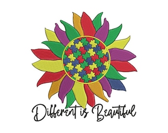 Different Is Beautiful, Autism Awareness Machine Embroidery Design - 2 Sizes, Autism Flower , Embroidery Designs, Embroidery Patterns