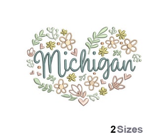 Michigan Embroidery - USA Embroidery - States Embroidery - County Embroidery -Machine Embroidery Design - Digital Instant Download - 2 Sizes