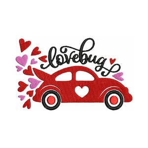 Love Bug - Cute Heart Car Valentine&#39;s Day Pattern - Love Embroidery - Car Valentines - Machine Embroidery Design - Digital Instant Download