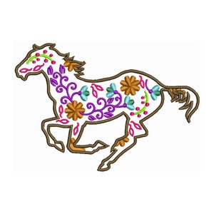 Contorno de caballo floral - Diseño de bordado a máquina - 2 tamaños