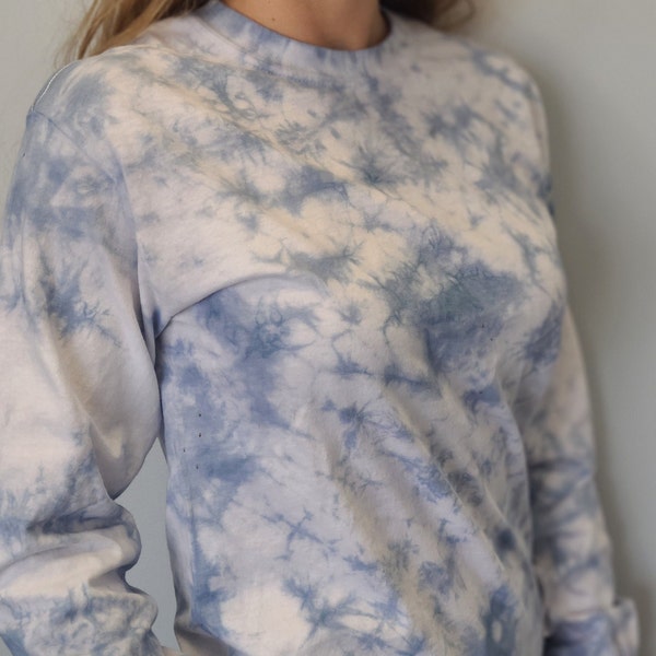 blue tie dye long sleeve shirt
