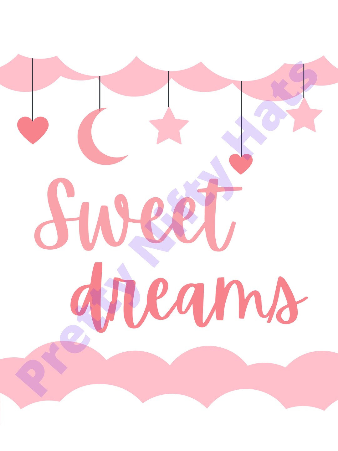 Pink Sweet Dreams Digital Print Printable, Nursery/bedroom Decoration