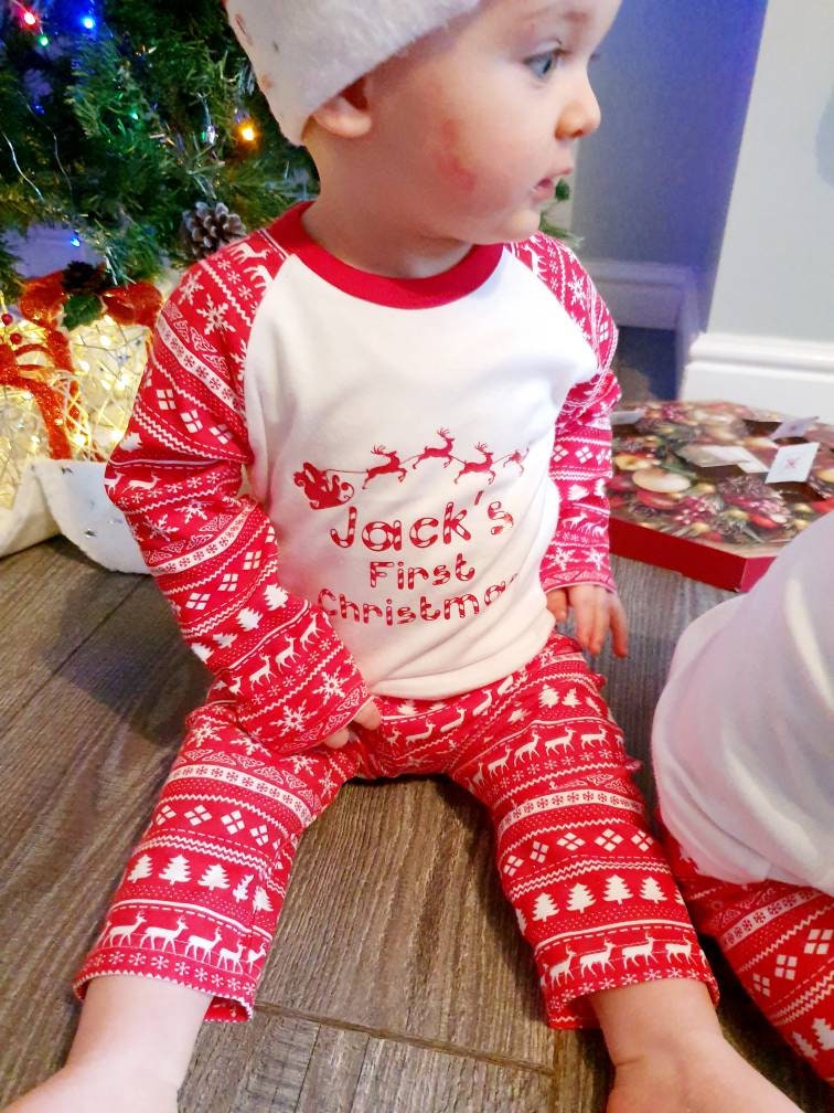Xmas PJ's 1st First Christmas PJ's Romper| Boy Girl Christmas Pyjamas Personalised Family Christmas Pyjamas Babygrow Christmas Pyjamas Clothing Unisex Kids Clothing Pyjamas & Robes Pyjamas 