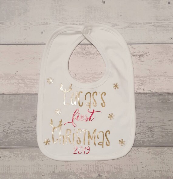 Personalised 1st First Christmas Xmas Baby Bib Choice of designs and colour 2019 