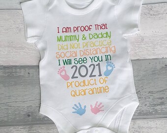 Convid 19 during the storm coronavirus memory gift I am the Rainbow -Embroidered Unisex Baby Vest/Bodysuit