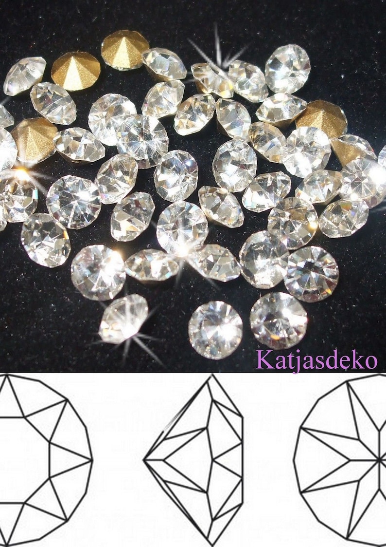 SS1 SS45 Ø1,0 10mm Strass Strasssteine Chaton Crystal Glas Geschliffen Rhinestones Clear Chatons Spitze Rückseite Bild 1