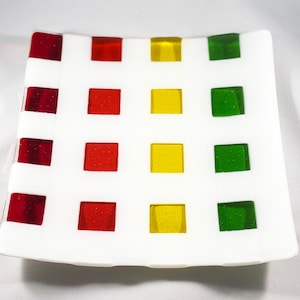 Tooty Fruity Grid Fused Glass Dish Art