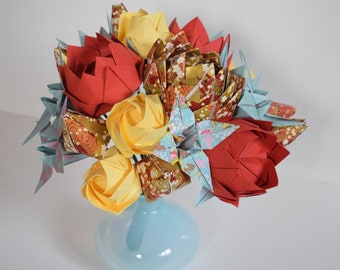 Valentine's Day flowers, Valentine's Day bouquet, Valentine's Day gift set, Origami bouquet, Eco-friendly paper flowers.