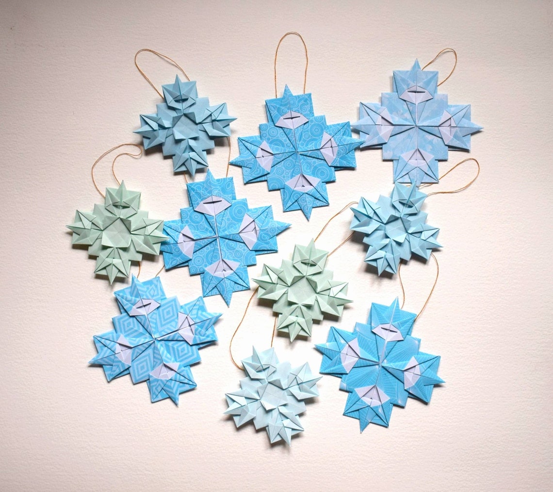 Set of 10 Origami Christmas Snowflakes. Christmas Decoration Etsy
