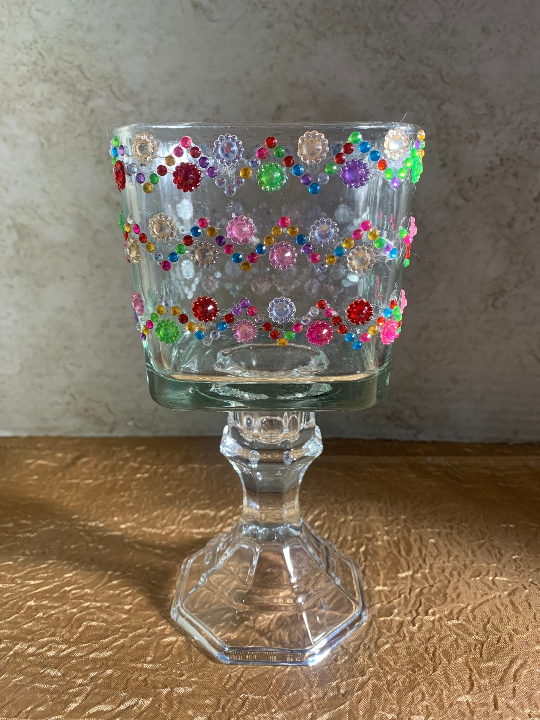 Multicolored Rhinestone Candle Holder Etsy