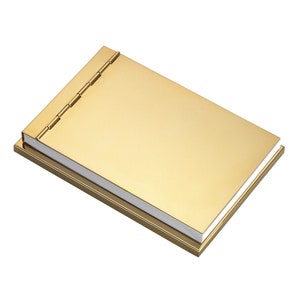 Classic Gold Memo Pad Holder with Standard Size 3.5" x 5" Note Pad (paper included), Gold Plated Brass Memo Pad Holder