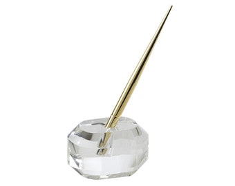 crystal pen stand with gold pen