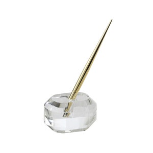 crystal pen stand with gold pen