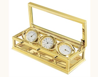 24K Gold Plated Weather Station - Clock, Hydrometer, Temperature, handsome desktop gold weather station