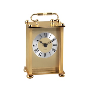 Vintage Brass Gold Carriage Table Clock, Gold-Tone solid brass carriage clock, 24K Gold Plated Solid Brass image 1