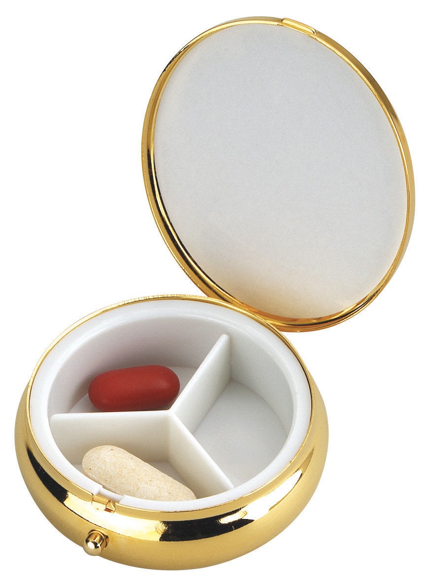 Round Pill Box Gold Etsy