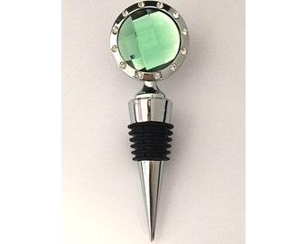 Crystal Wine Bottle Stopper with Clear Stones,  Shining multi-faceted Crystal with Clear Crystal Stones atop a tapered chrome stem