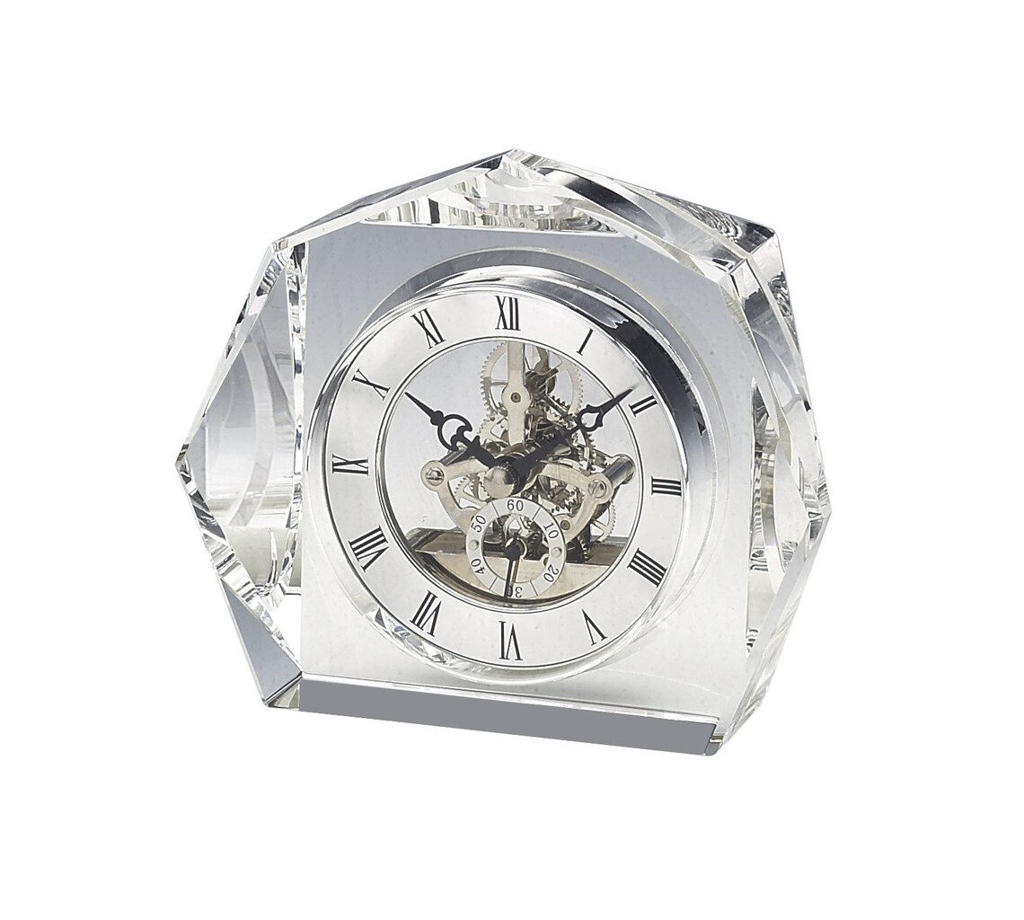 Elegant Crystal Desk Clock With Beautiful Silver Quartz Clock Etsy