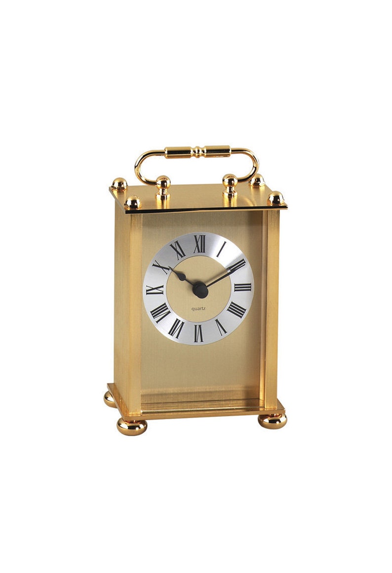 Vintage Brass Gold Carriage Table Clock, Gold-Tone solid brass carriage clock, 24K Gold Plated Solid Brass image 1