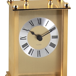 Vintage Brass Gold Carriage Table Clock, Gold-Tone solid brass carriage clock, 24K Gold Plated Solid Brass image 2