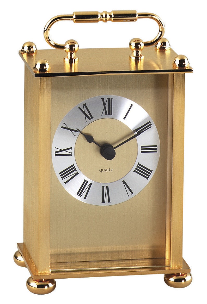 Vintage Brass Gold Carriage Table Clock, Gold-Tone solid brass carriage clock, 24K Gold Plated Solid Brass image 2