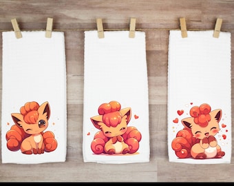 Anime Fox Kitchen Towel, Kawaii Vulpix Dish Towel