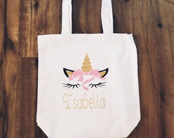 Custom name tote, girls tote, unicorn bag, church bag, pool bag, Halloween bag, unicorn tote bag