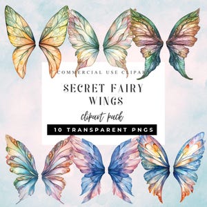 Secret Fairy Wings Clipart Pack - Watercolour Style, Sublimination PNGs, Transparent, Pretty Colours, Files For Crafting, Digital Art, Magic
