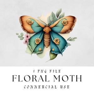 Floral Motte Single Clipart - digitale Illustrationen, Kunst Stil, transparente PNG, kommerzielle Nutzung, Sofort Download, magisch, witchy Themen