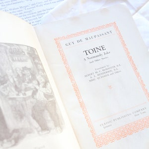 1928 Toine and Other Stories - Guy De Maupassant - Antique Book - Book Decor
