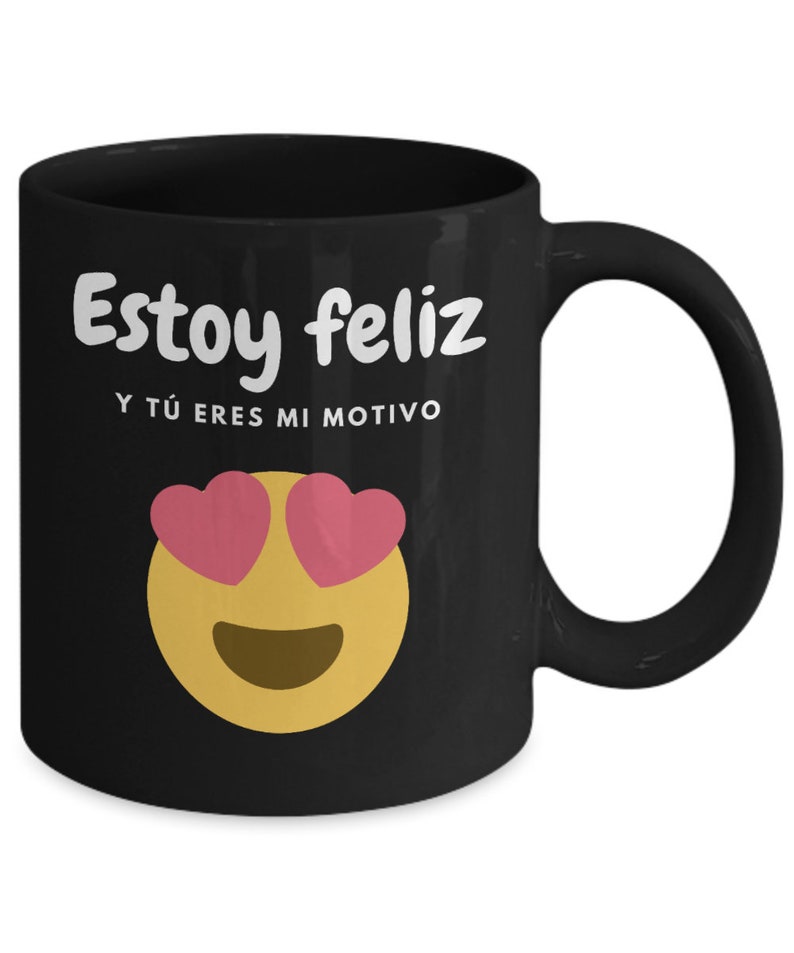 Taza negra de café estoy feliz y tú eres mi motivo Etsy